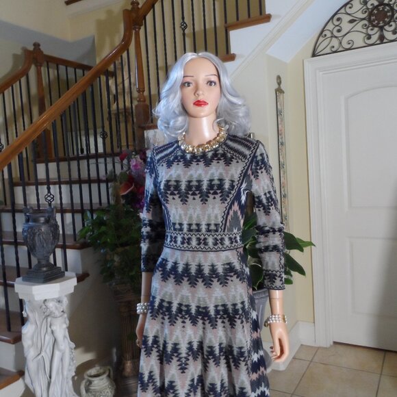 M Missoni Black-Pink Multi Zig-Zag Print Fit & Flare Long Sleeves Dress Size 4 - Picture 8 of 16